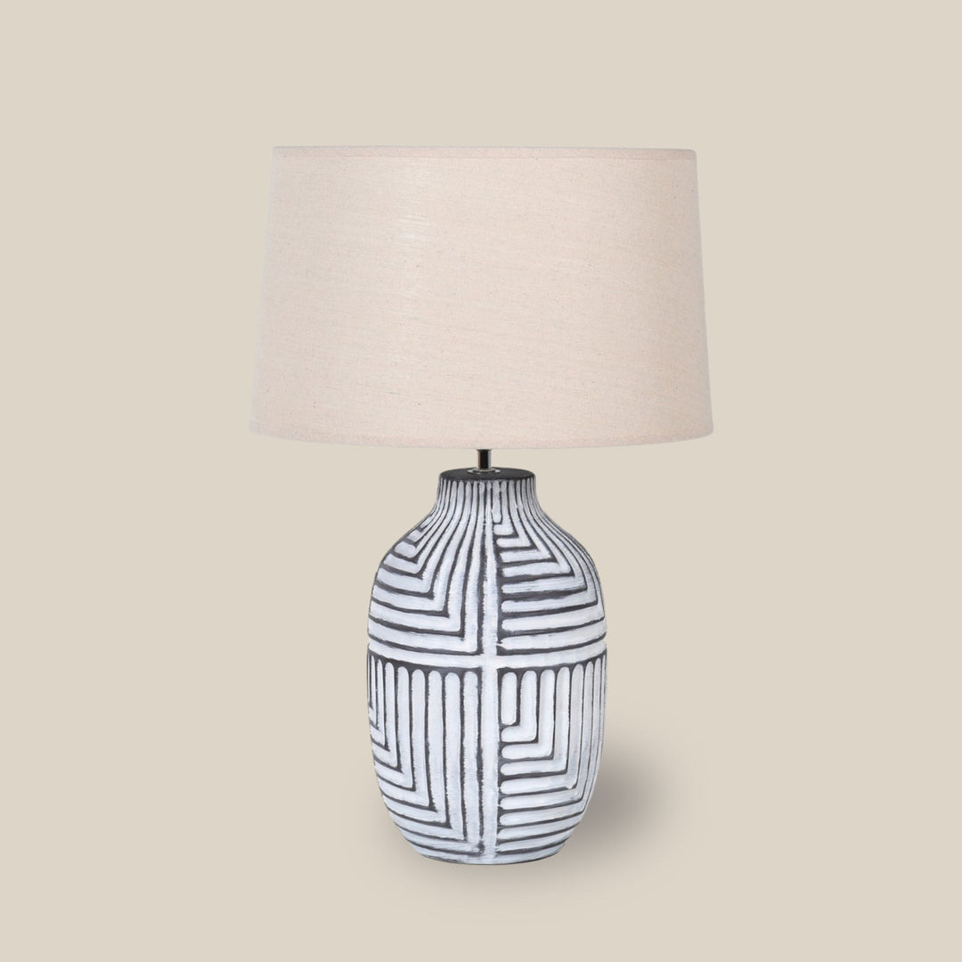 Carved Abstract Table Lamp with Shade