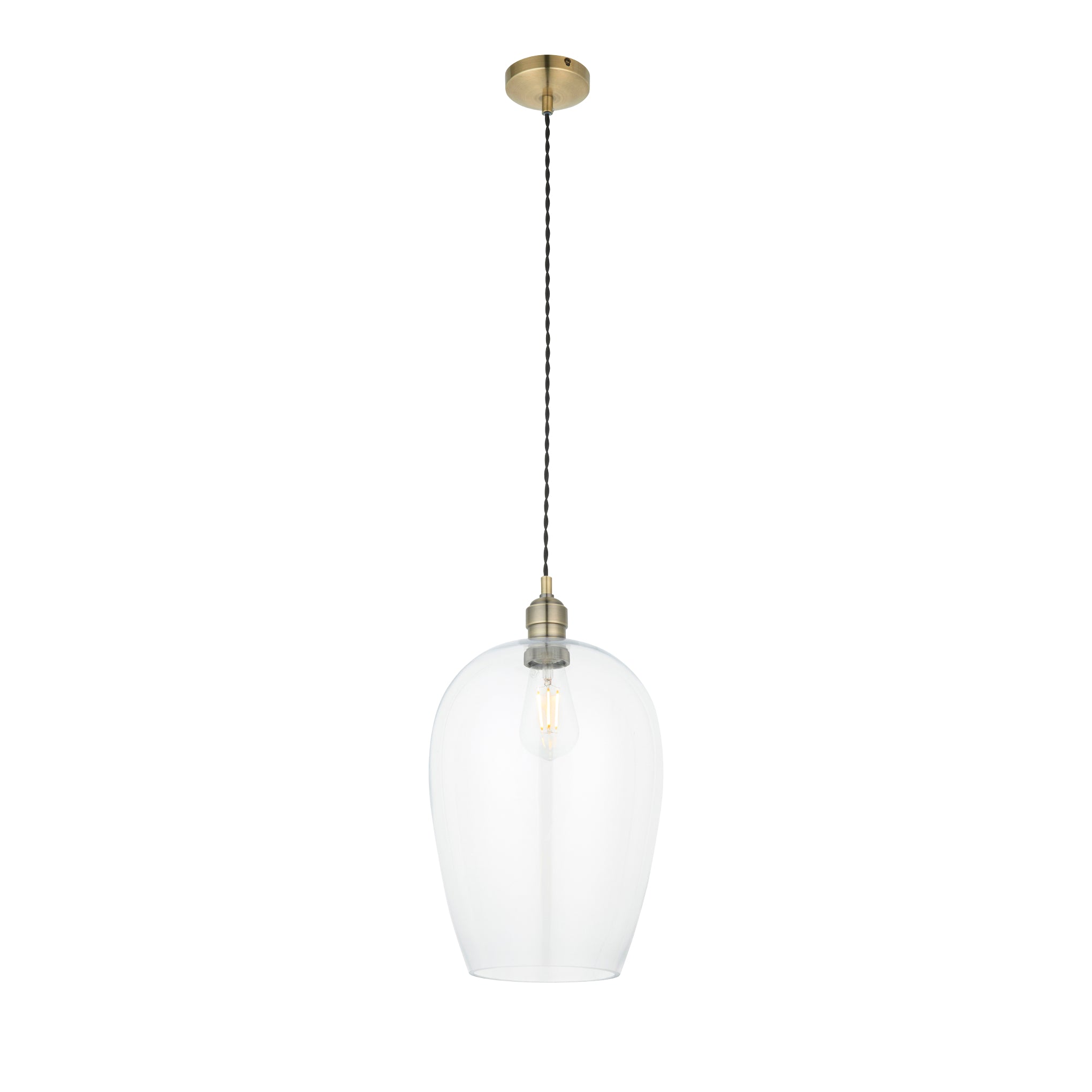 Claro Clear Glass Dome Pendant - Antique Brass - escapologyhome.co.uk