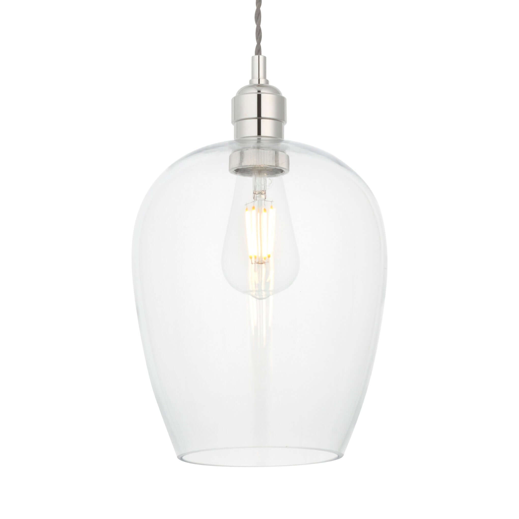 Claro Clear Glass Dome Pendant - Nickel - escapologyhome.co.uk
