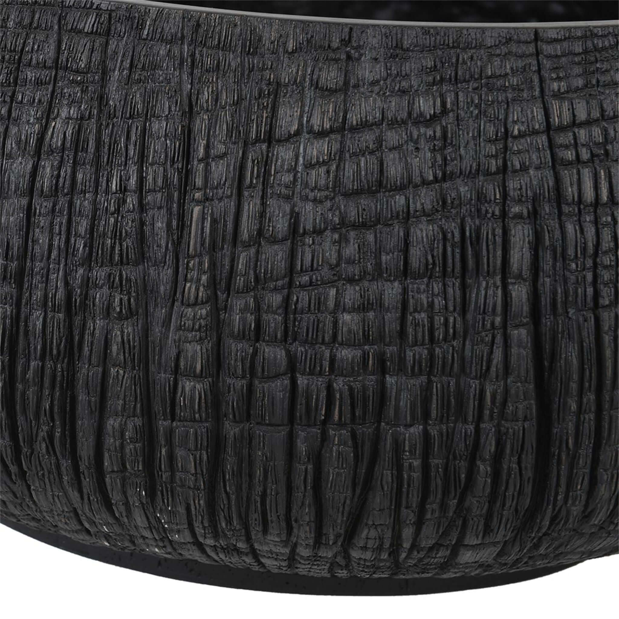 Low Black Yakisugi Textured Vase - escapologyhome.co.uk