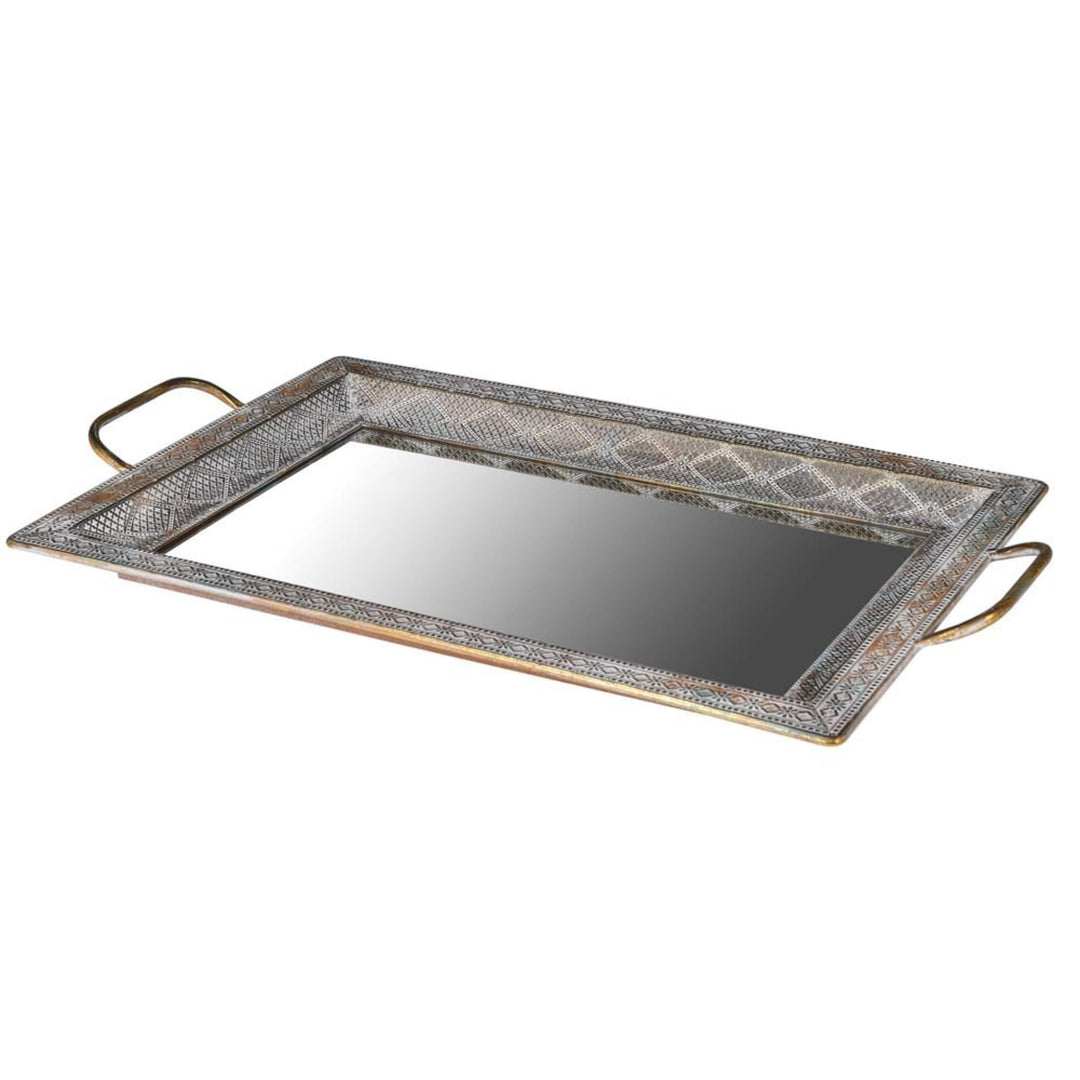 Filigree Mirrored Rectangular Decorative Tray - escapologyhome.co.uk