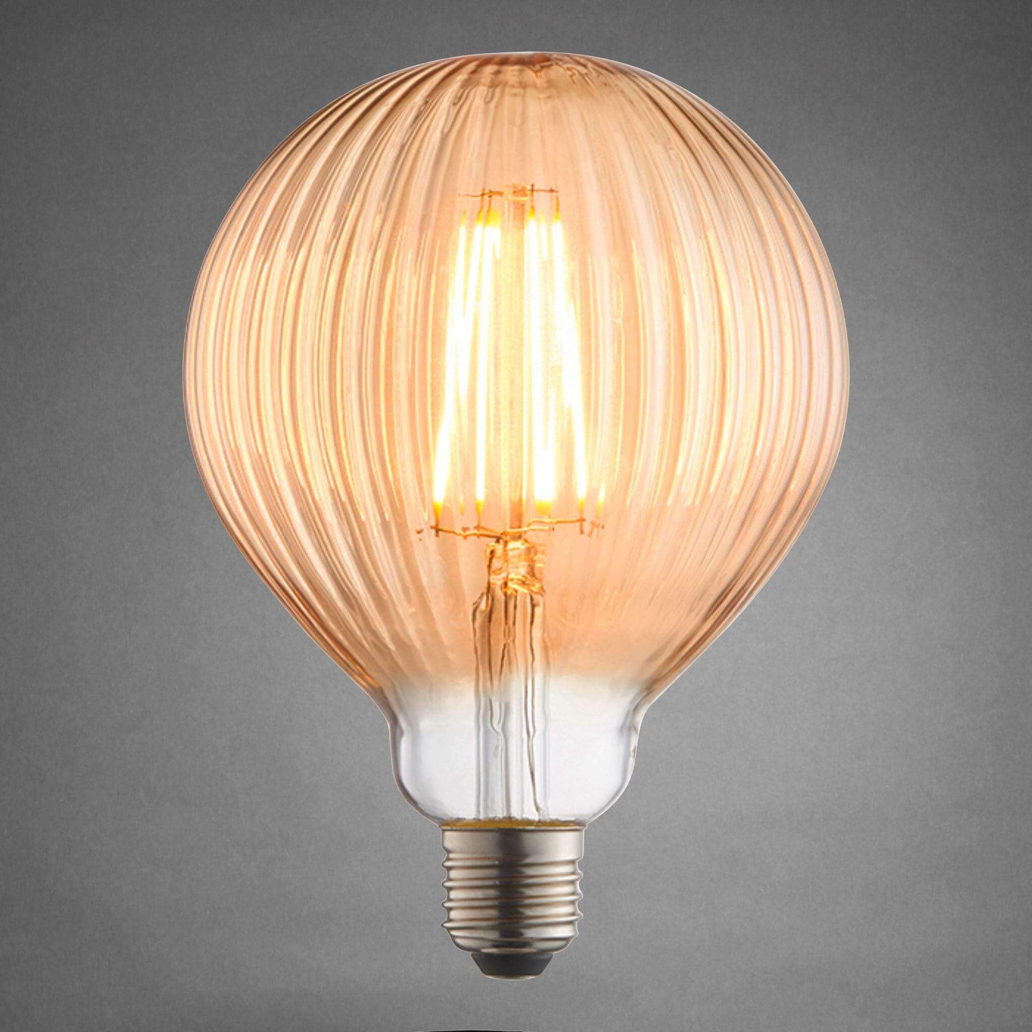 E27 Decorative Ribbed Glass LED Filament Bulb - Amber - escapologyhome.co.uk