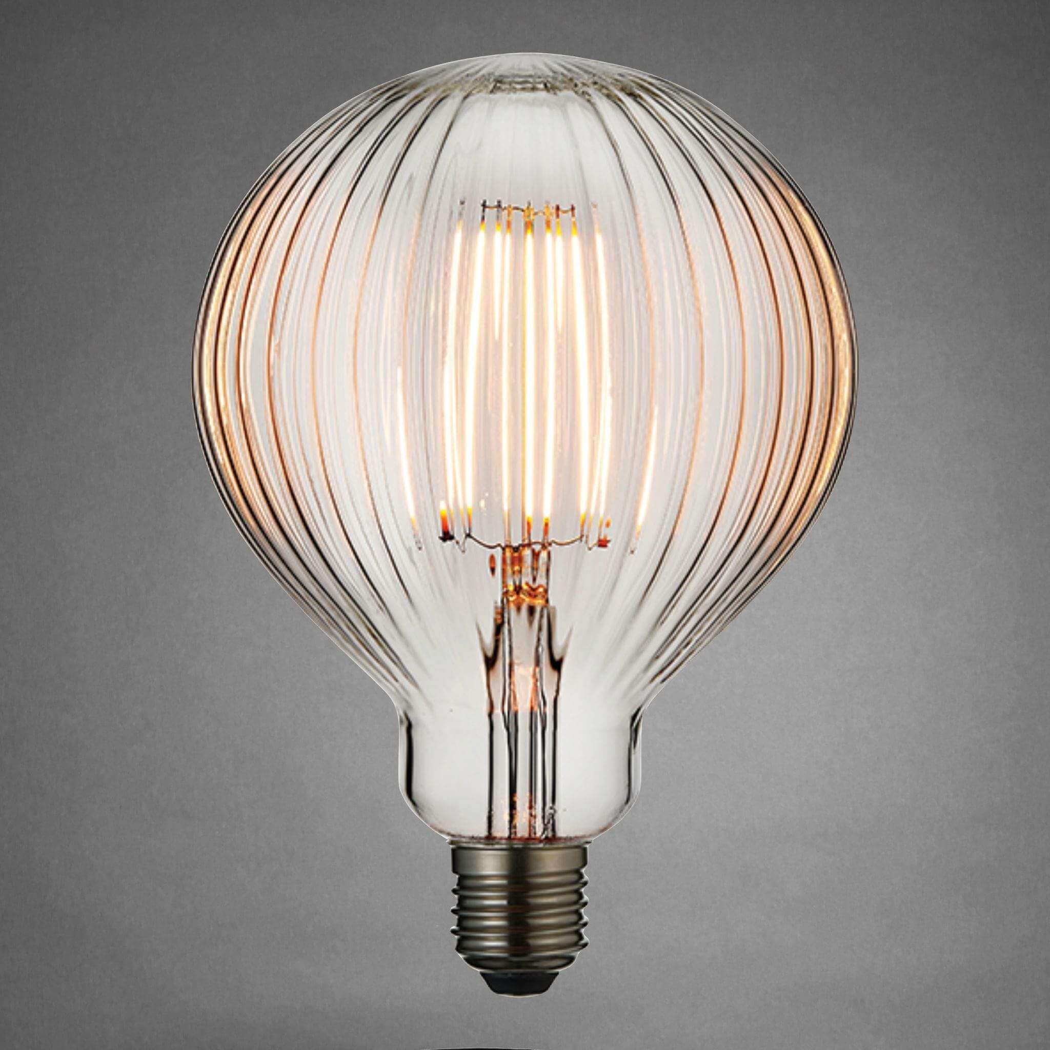 E27 Decorative Ribbed Glass LED Bulb - Clear - escapologyhome.co.uk
