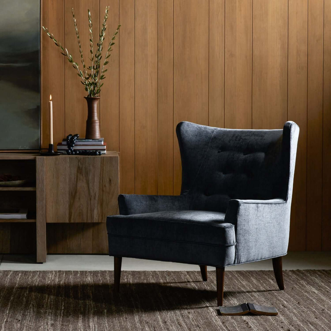 Blue Velvet Wingback Accent Chair
