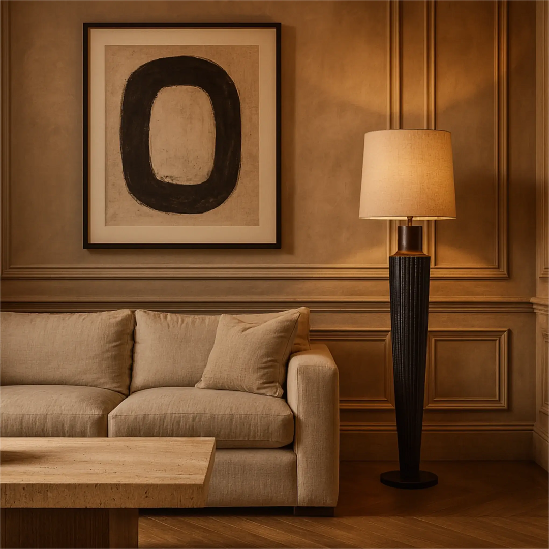 Floor lamp beside sofa for reading light in a living room