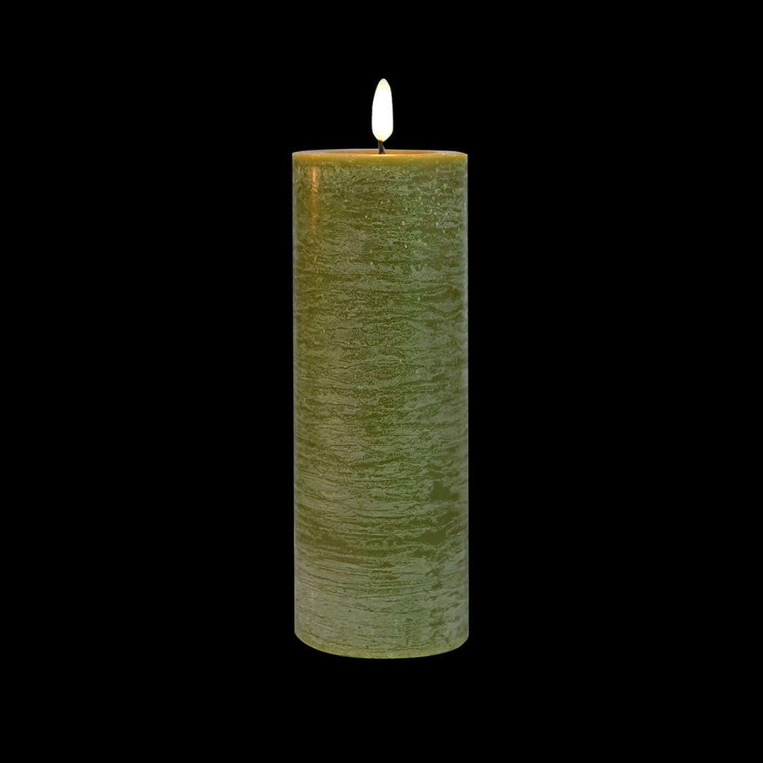 Remote Control Real Wax 20cm Flameless Pillar LED Candle - Moss