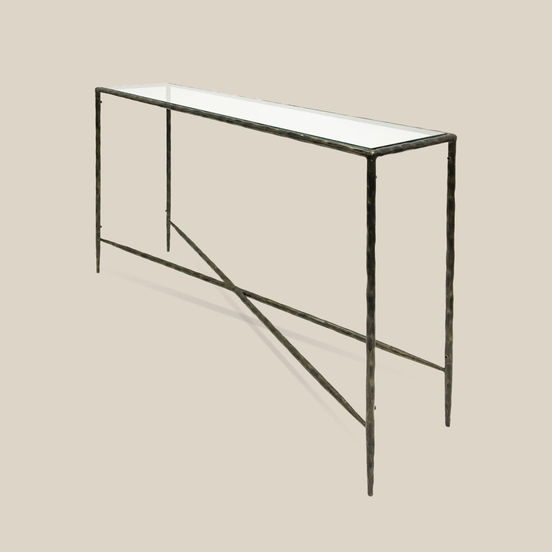 Athena Glass Rectangular Console Table - Dark Bronze