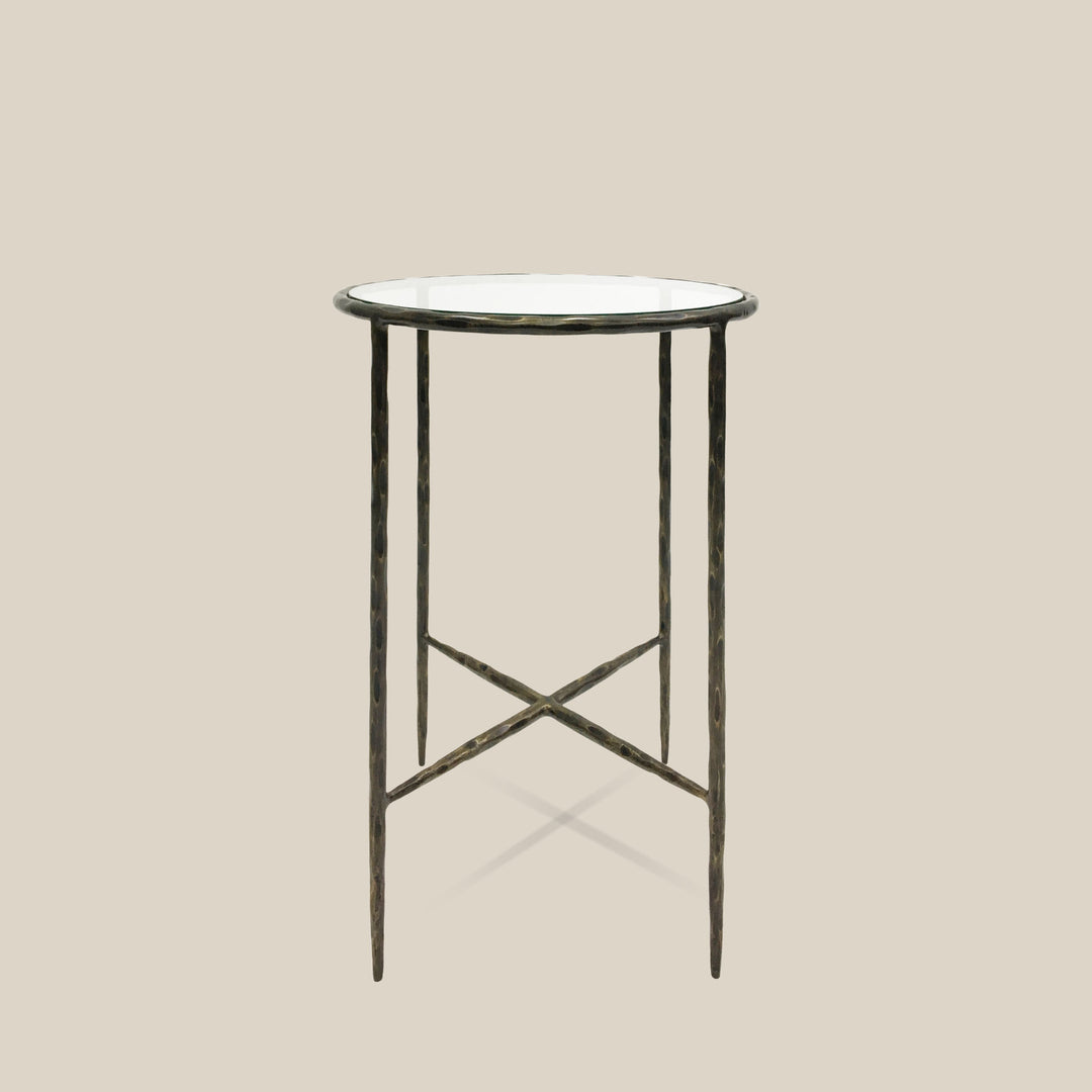 Athena Glass Round Side Table - Dark Bronze