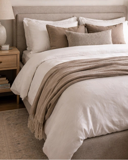 Bedroom with neutral rug