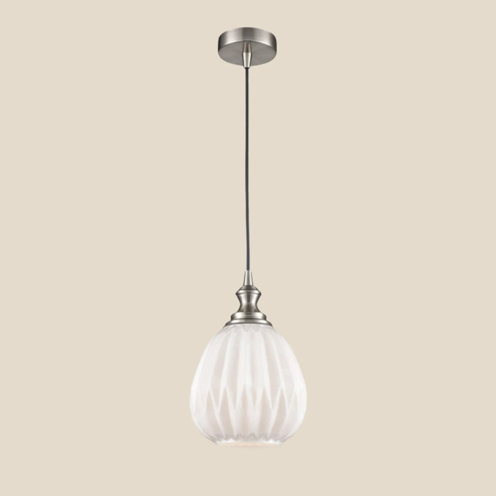 Bella Milk Glass Teardrop Pendant - White