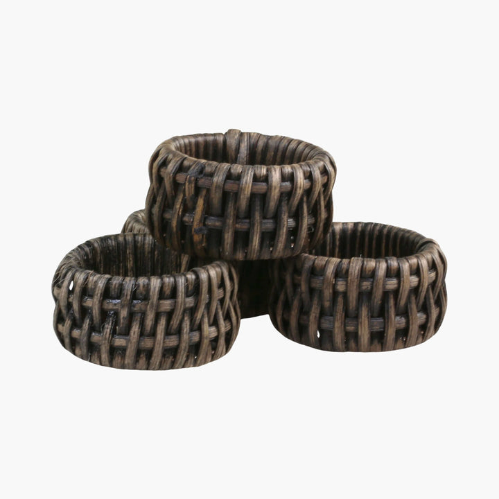 Woven Black Rattan Napkin Ring - Set of 4