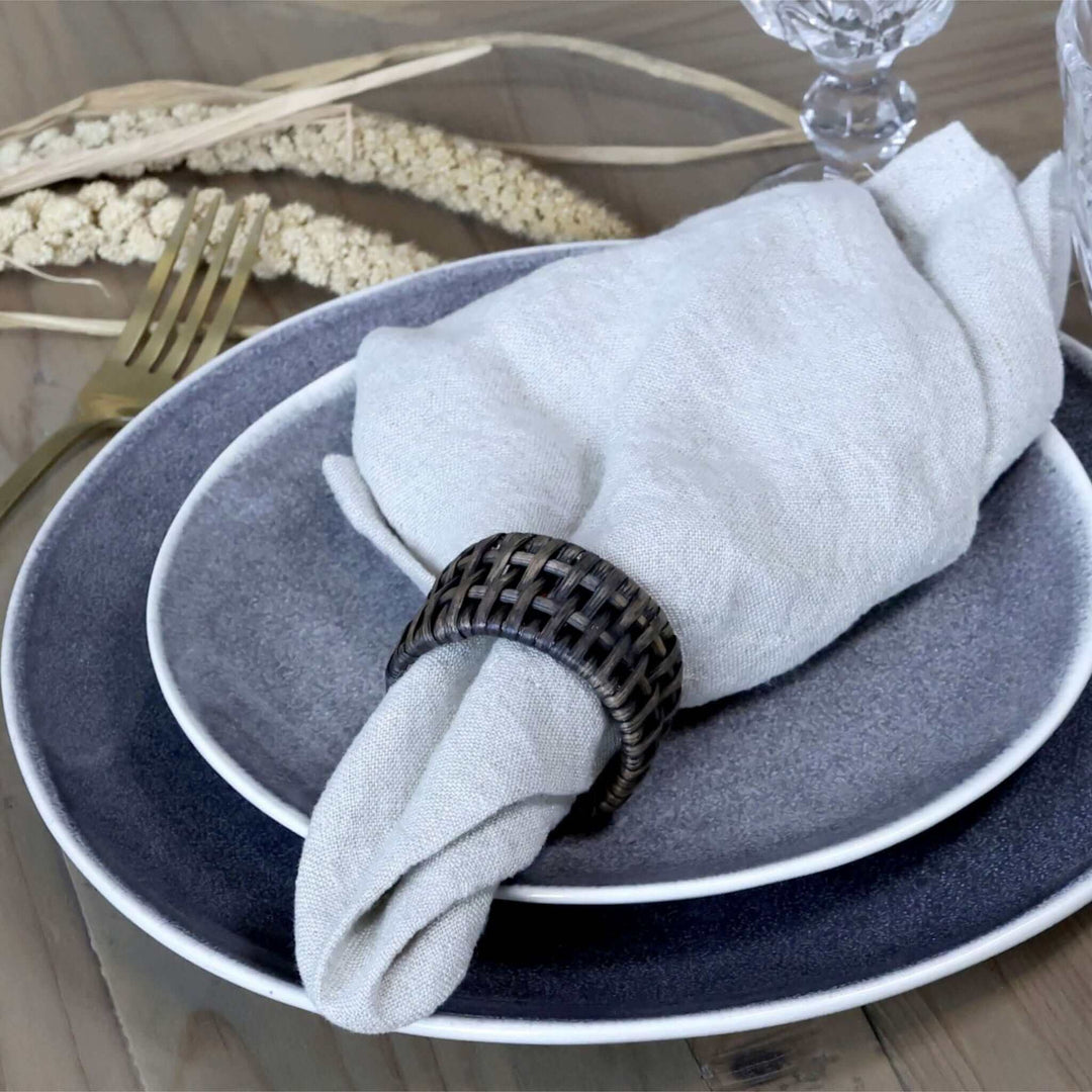 Woven Black Rattan Napkin Ring - Set of 4