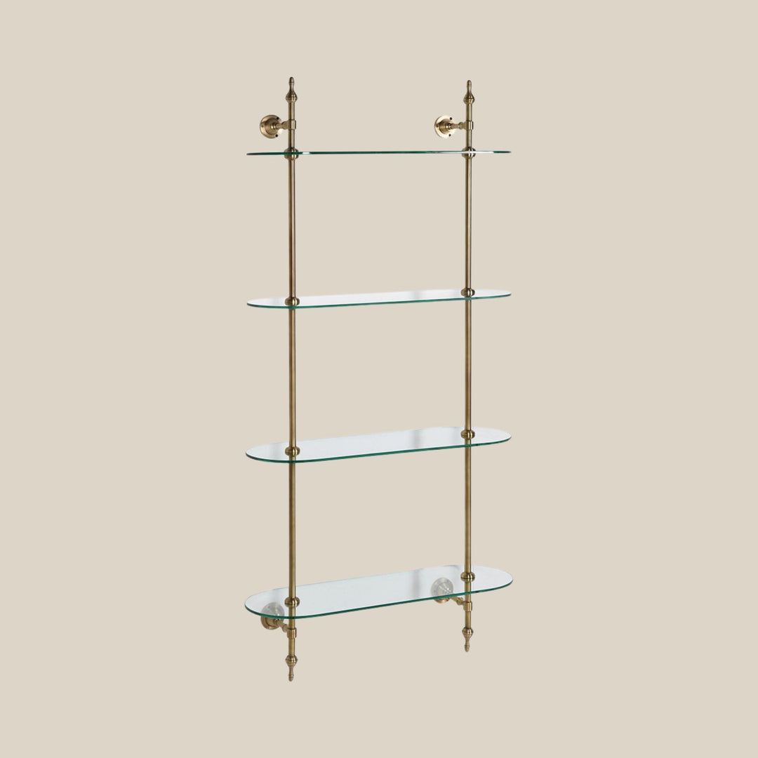 Brass & Glass Wall Mounted Open Shelving