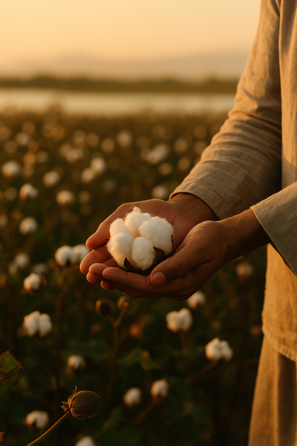 Person holding cotton balls in a Nile Delta field during sunset - Escapology Home