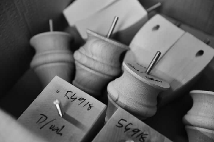 Close up image of wood sofa legs for a british handmade sofa at Escapology Home