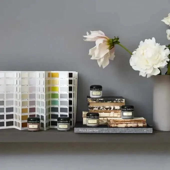 Little Greene paint sample pots and colour cards at Escapology Home Plymouth