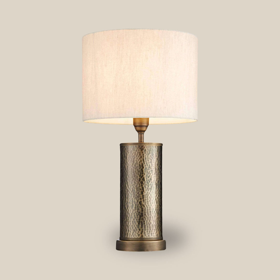 Peened Antique Bronze Column Table Lamp With Shade