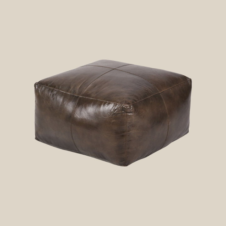 Square Bark Leather Pouffe