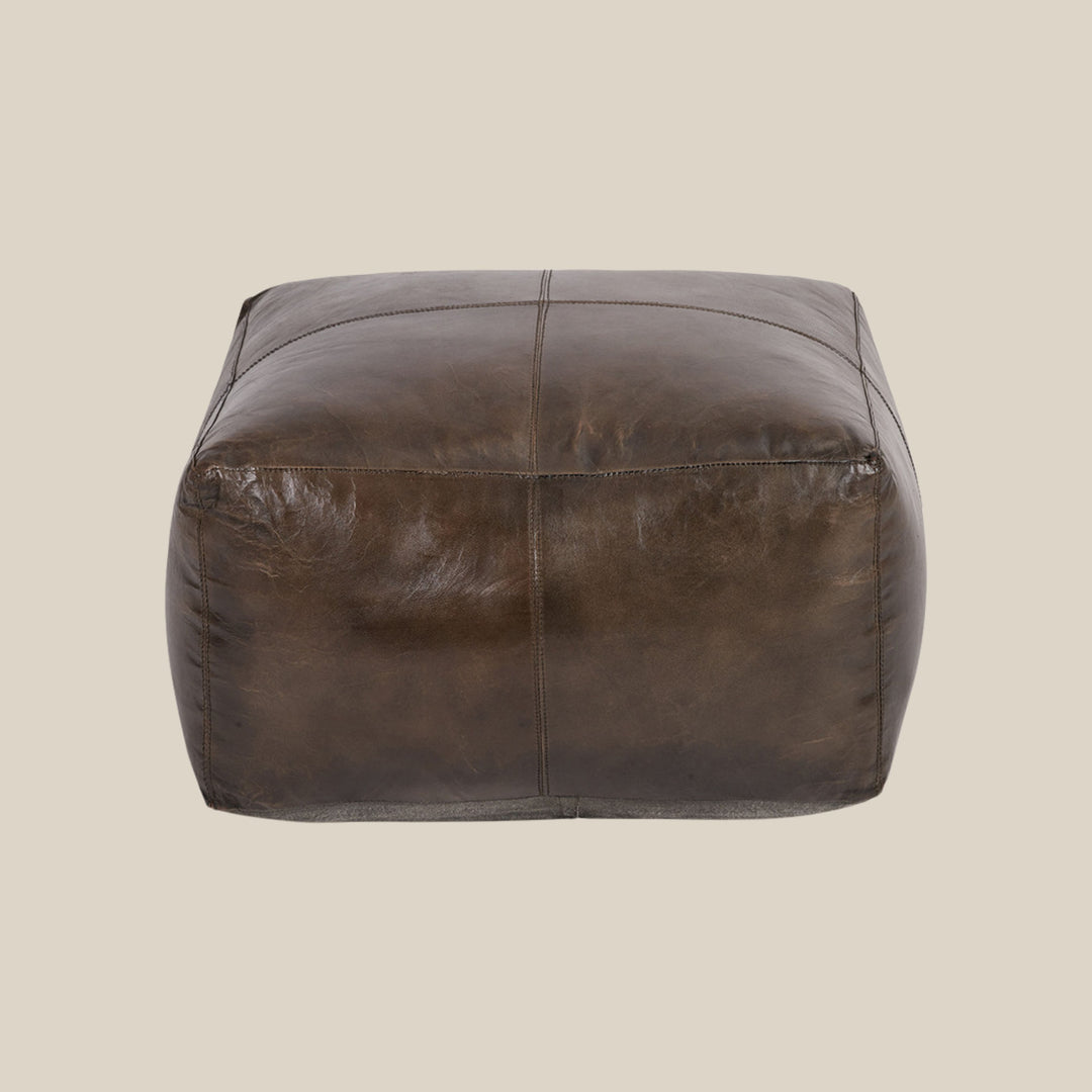 Square Bark Leather Pouffe