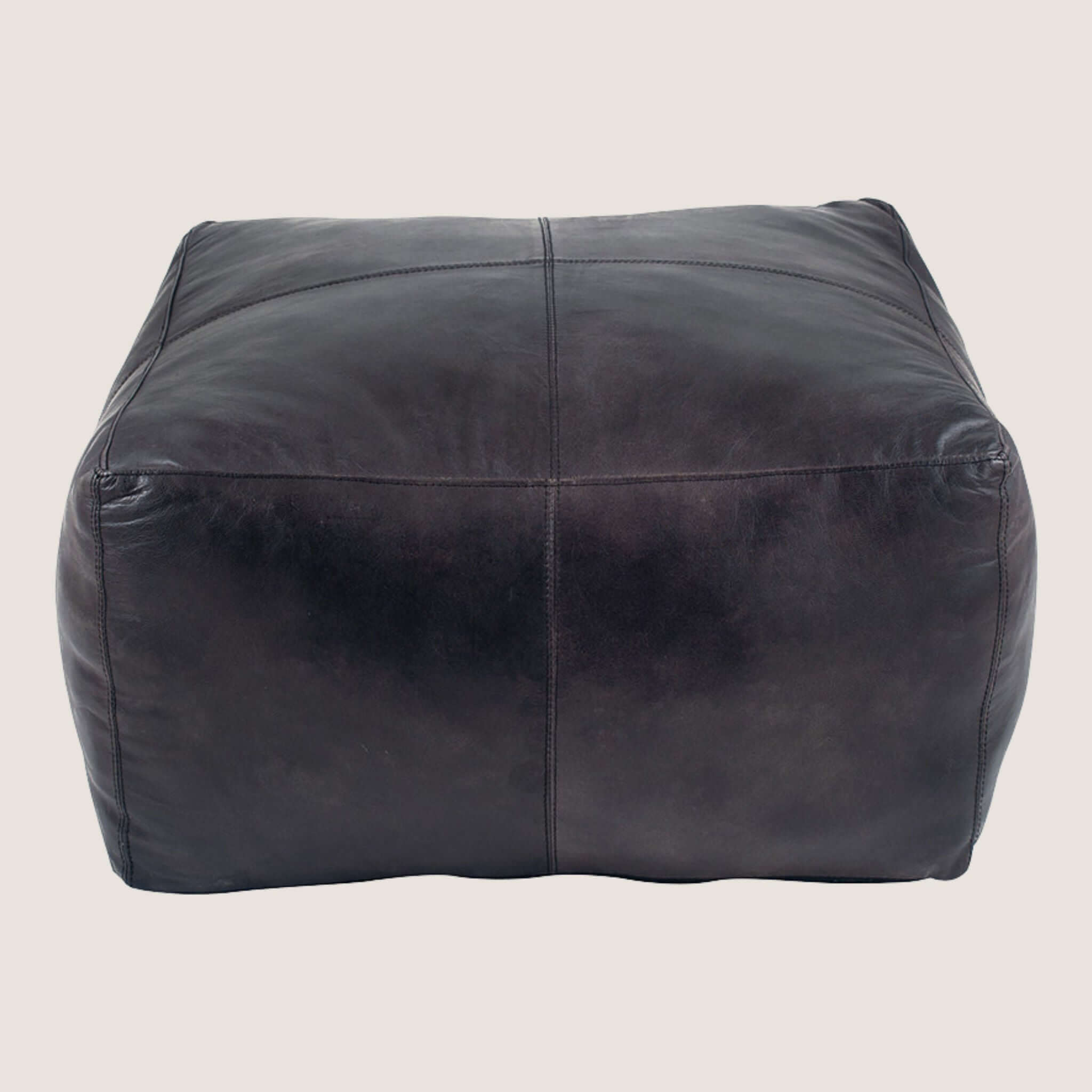 Square Dark Grey Leather Pouffe