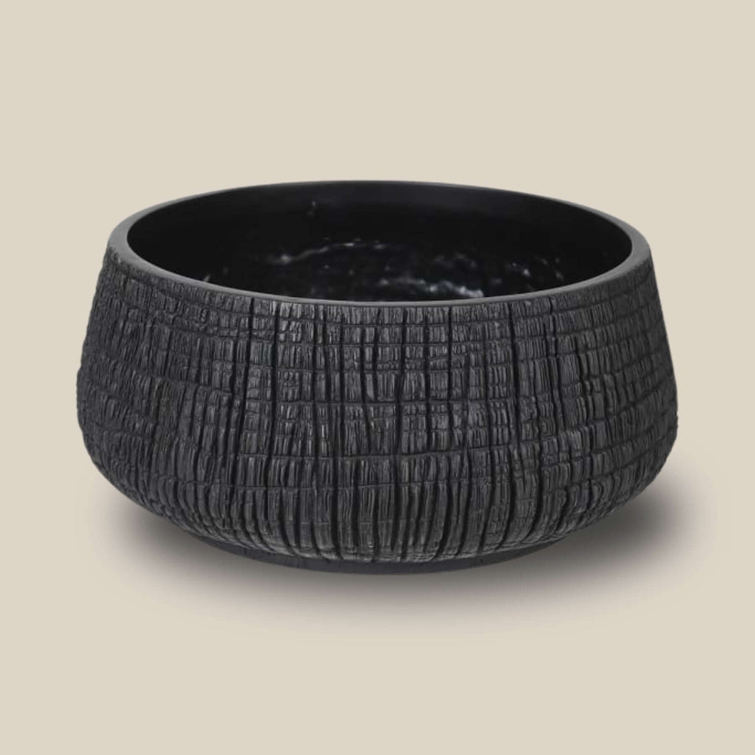 Low Black Yakisugi Textured Bowl