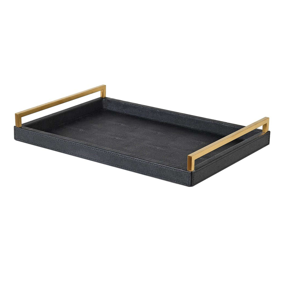 Faux Black Shagreen Tray With Gold Handles - escapologyhome.co.uk