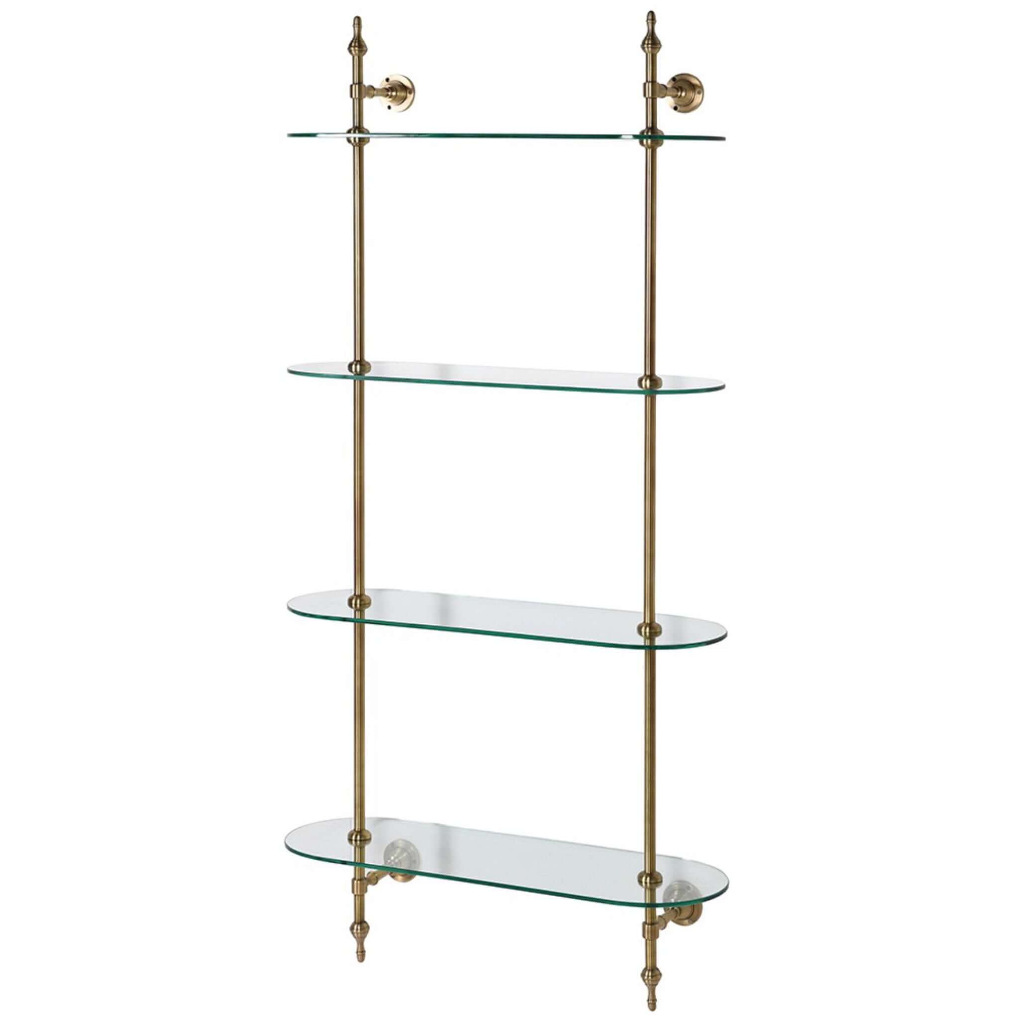 Brass & Glass Wall Mounted Open Shelving - escapologyhome.co.uk