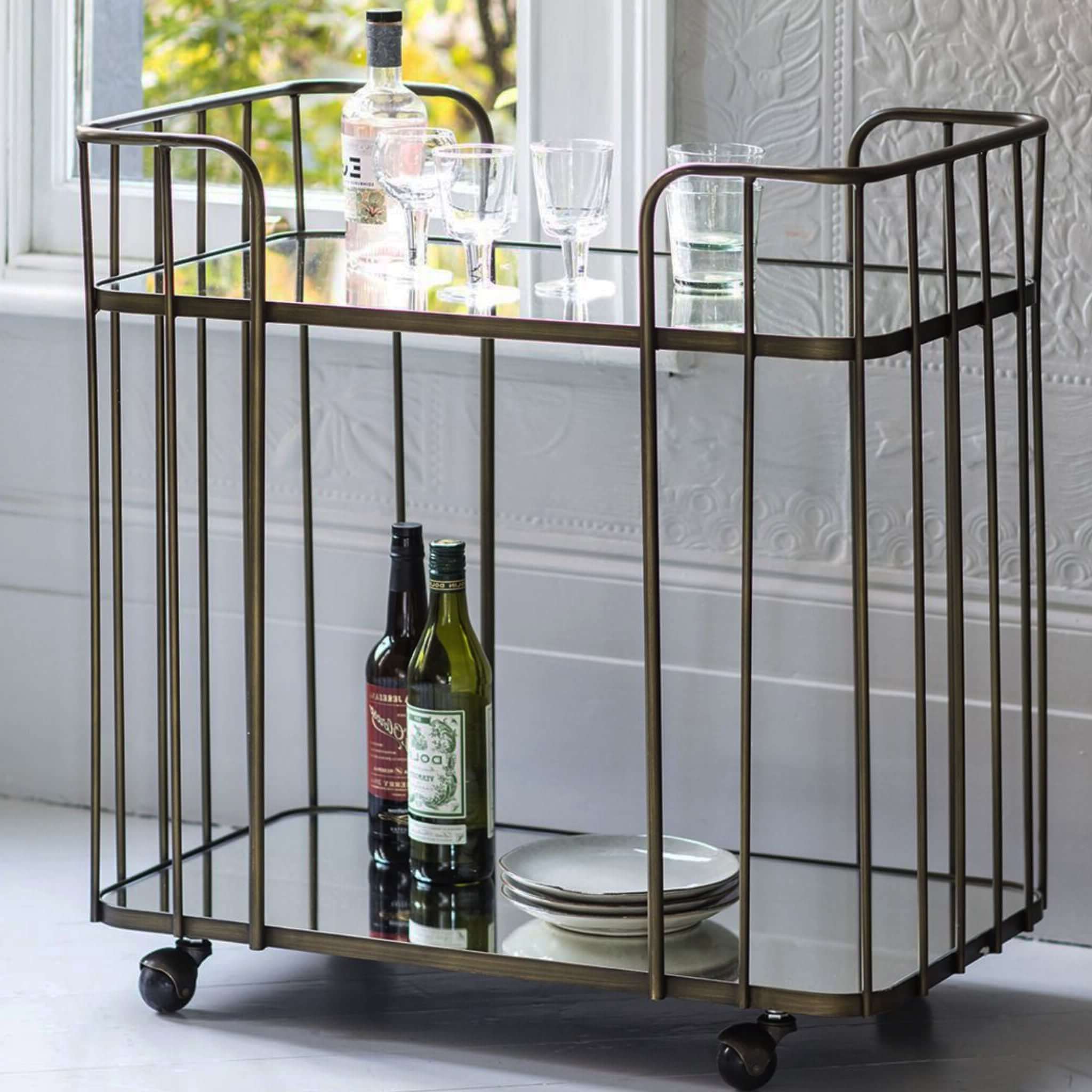 Brushed Brass Drinks Trolley - escapologyhome.co.uk