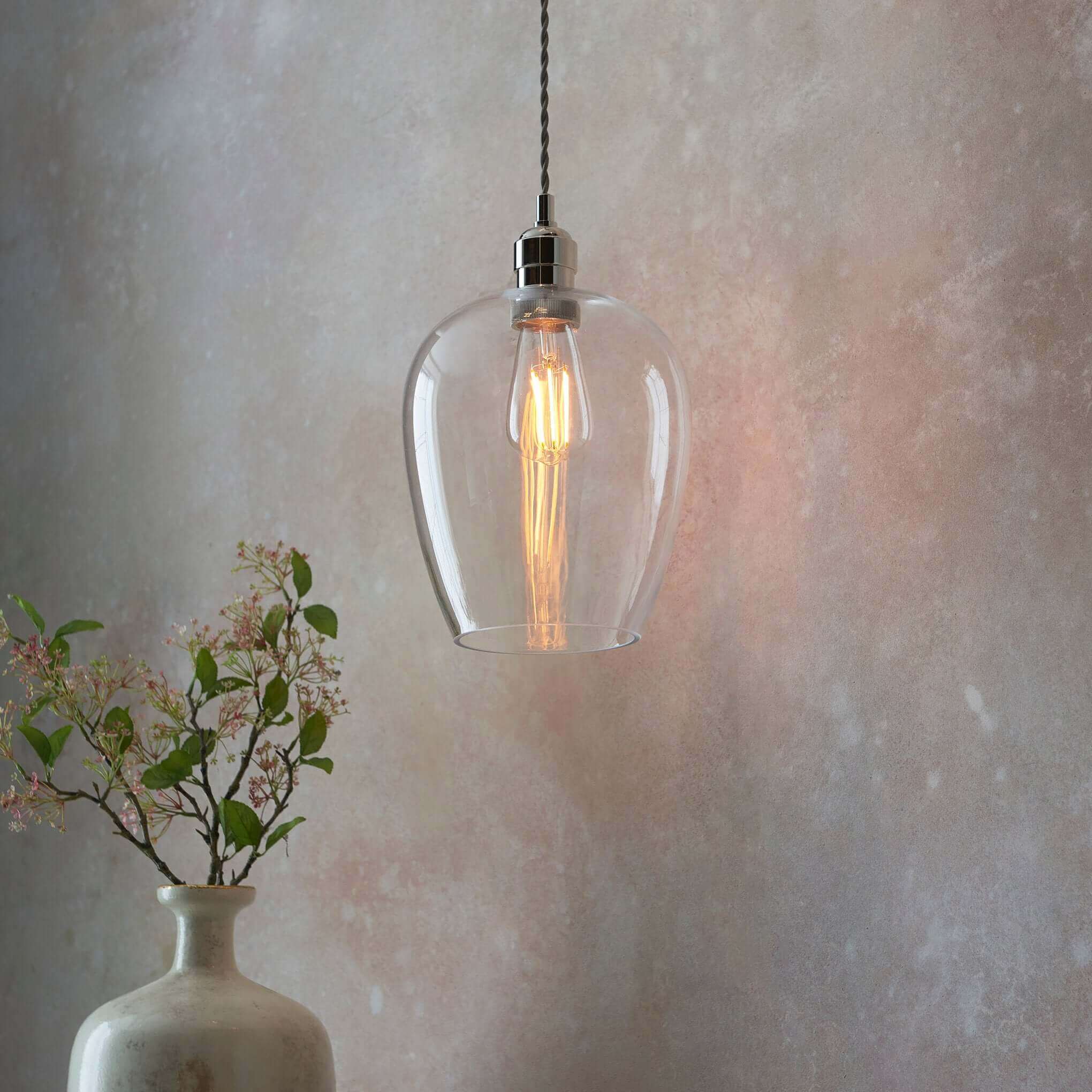 Claro Clear Glass Dome Pendant - Nickel - escapologyhome.co.uk