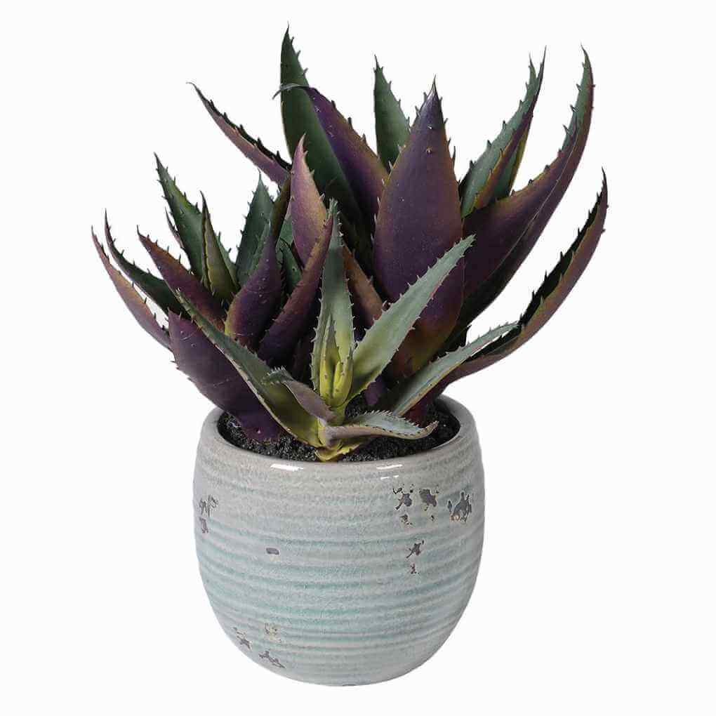 Faux Aloe Vera & Ribbed Clay Pot