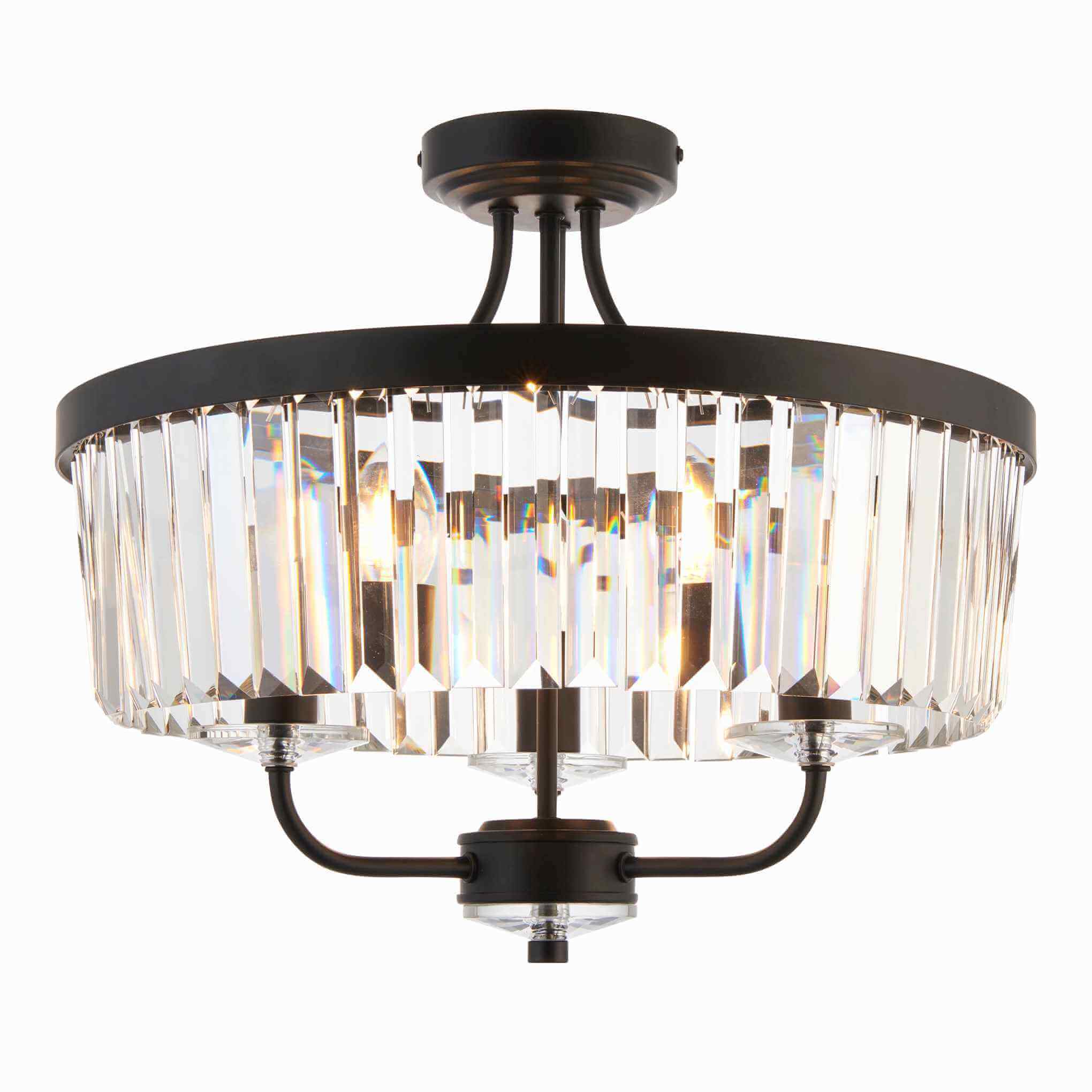 Iara Round Faceted Glass Semi-Flush Chandelier - Black - escapologyhome.co.uk