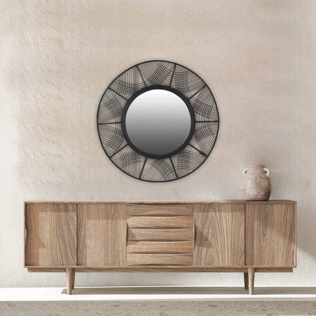 Woven Bamboo Round Mirror