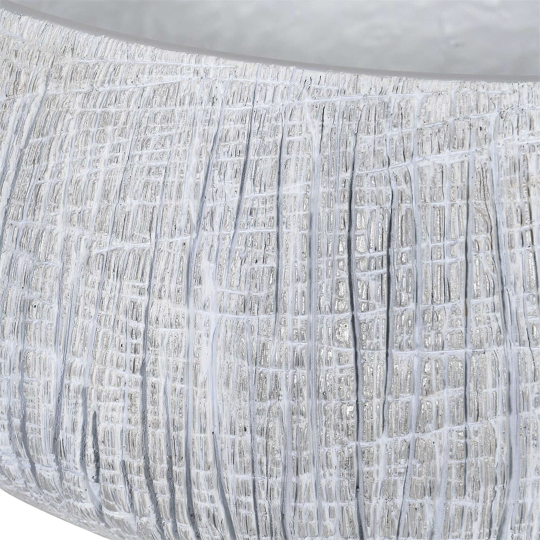 Low White Yakisugi Textured Vase - escapologyhome.co.uk