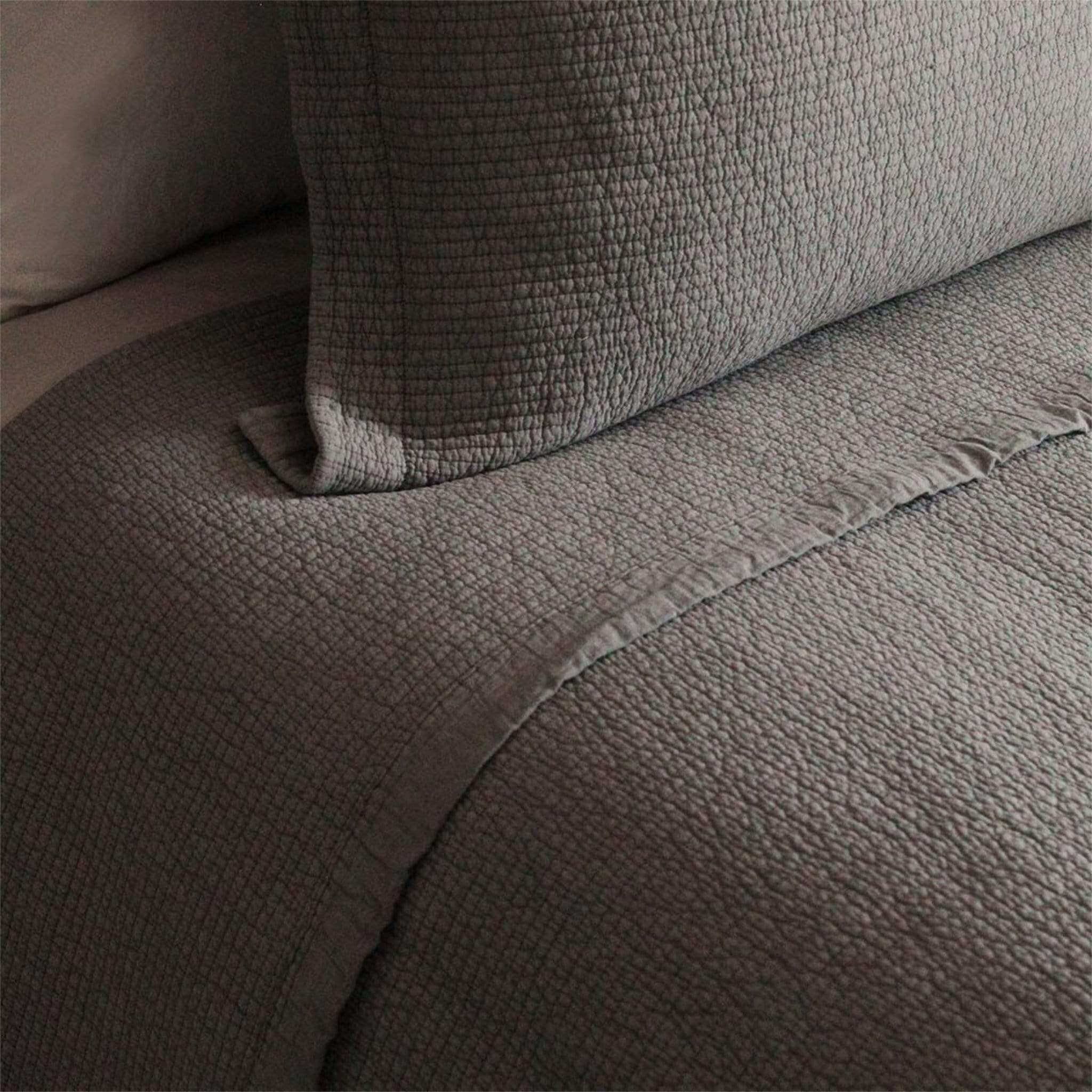 Crinkled Cotton Grey Bedspread - escapologyhome.co.uk