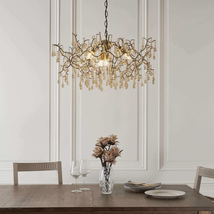 Branch Glass Teardrop Chandelier - Antique Gold - escapologyhome.co.uk