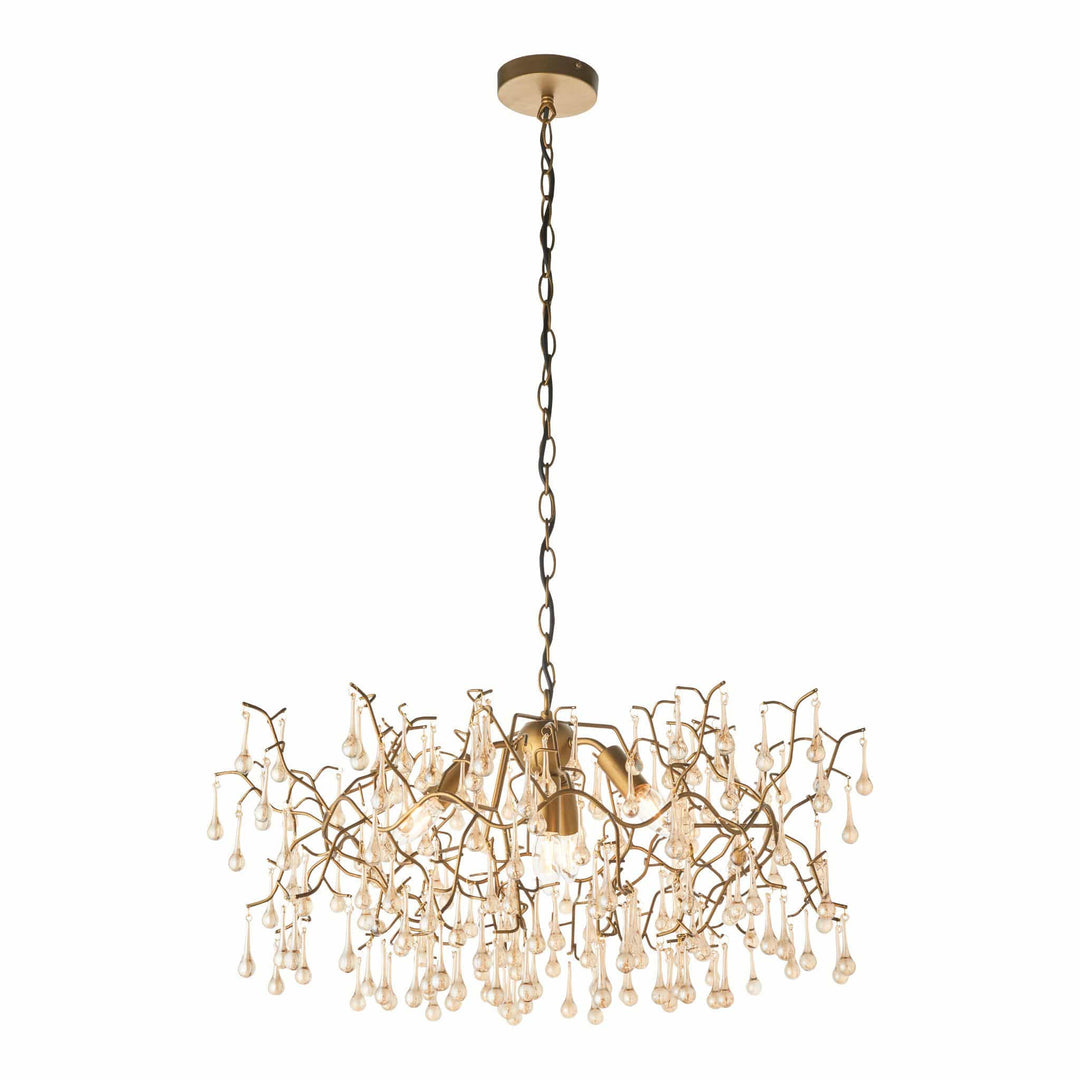 Branch Glass Teardrop Chandelier - Antique Gold - escapologyhome.co.uk