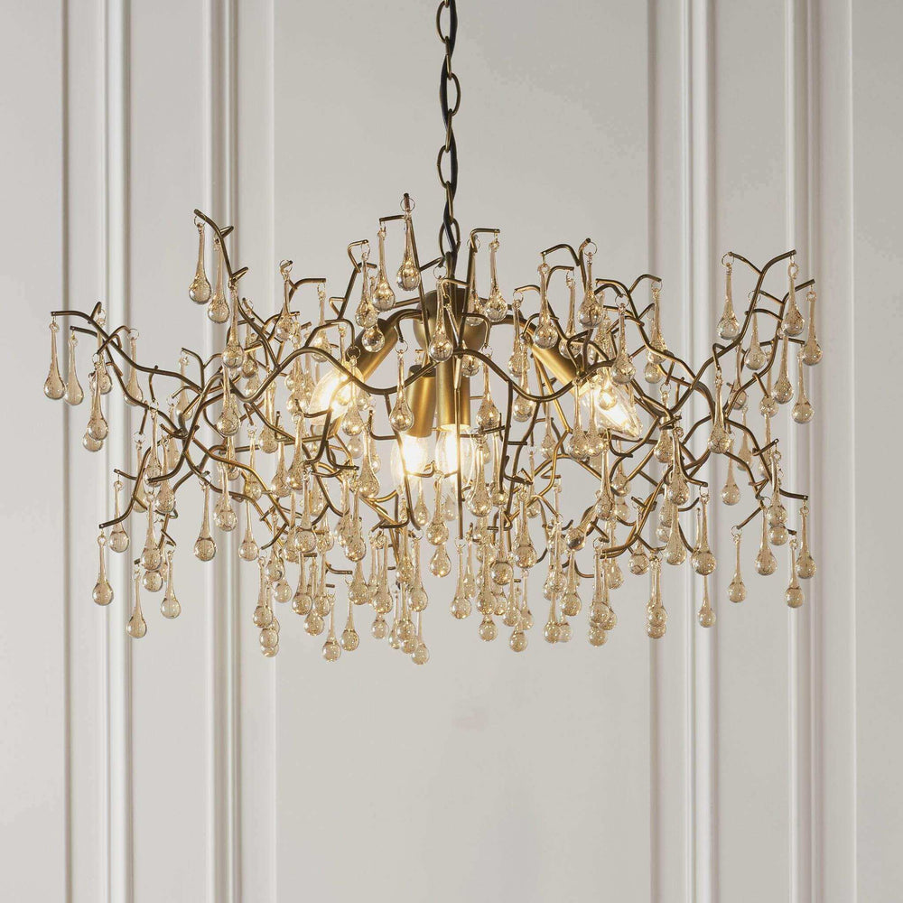 Branch Glass Teardrop Chandelier - Antique Gold - escapologyhome.co.uk