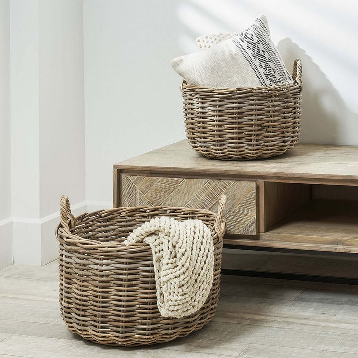 Kubu Round Rattan Storage Basket - Set of 2