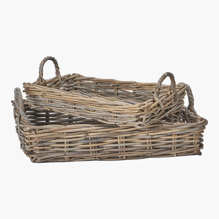 Kuba Rattan Rectangular Tray - Set of 2