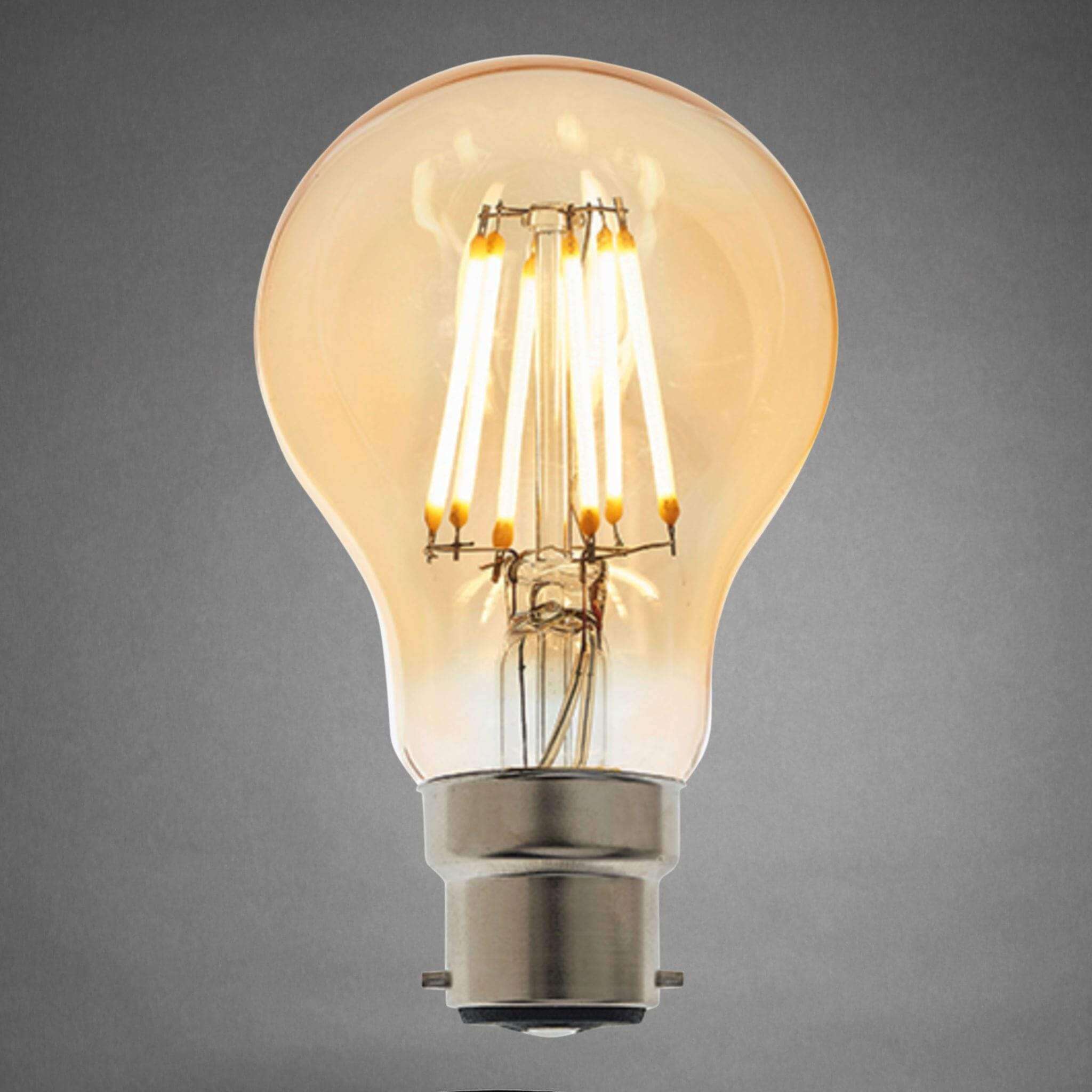 Dimmable B22 GLS LED Filament Bulb 6W - Amber - escapologyhome.co.uk