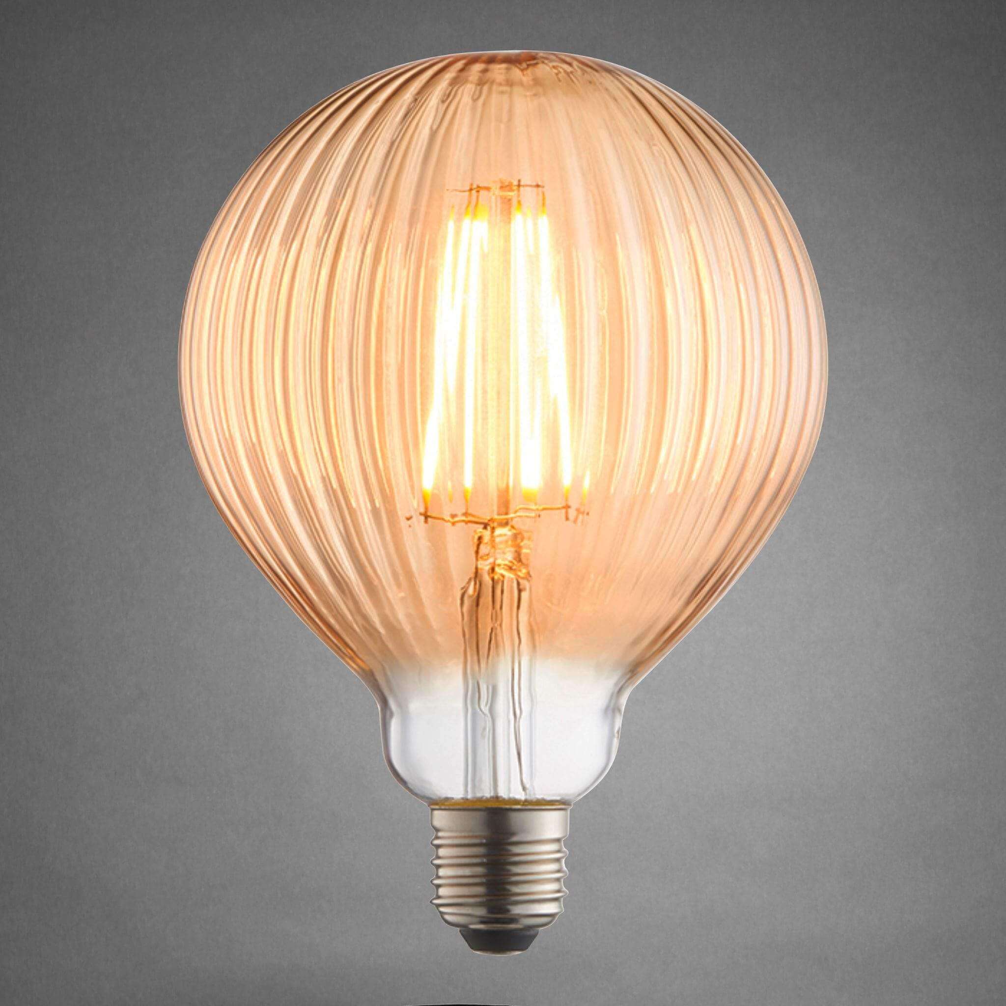 E27 Decorative Ribbed Glass LED Filament Bulb - Amber