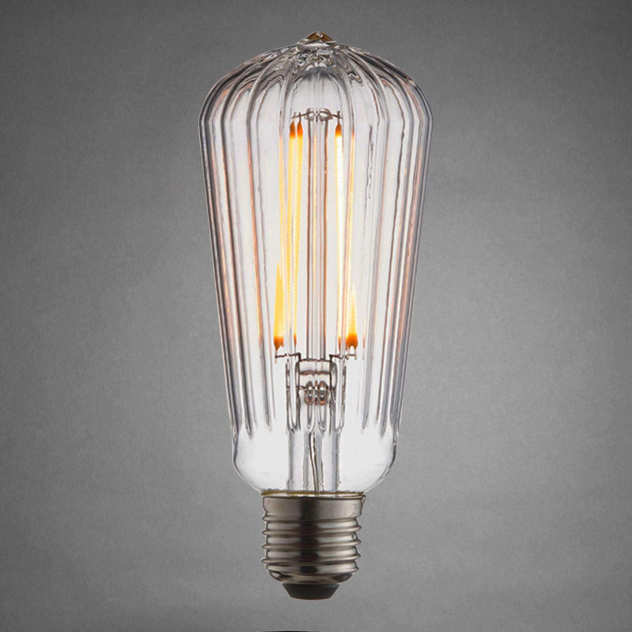 E27 Decorative Ribbed Glass Filament LED Bulb - escapologyhome.co.uk