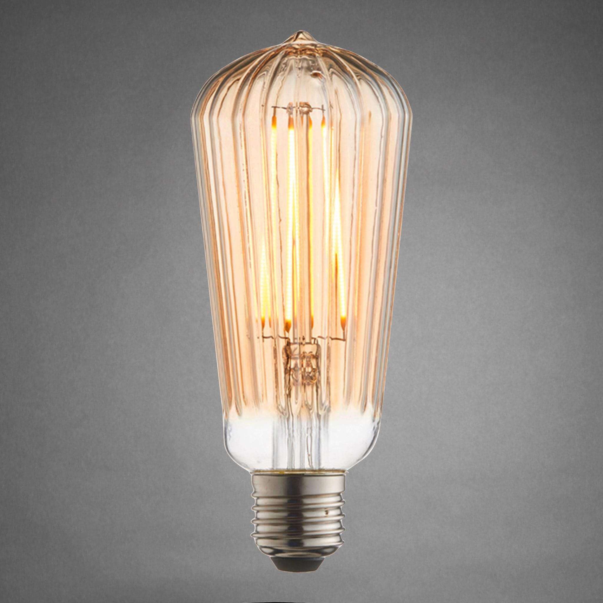 E27 Decorative Ribbed Glass Filament LED Bulb - Amber - escapologyhome.co.uk