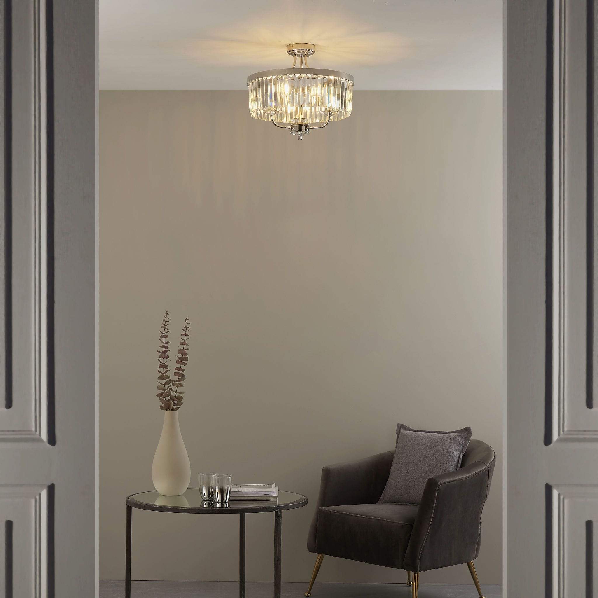 Iara Round Faceted Glass Semi-Flush Chandelier - escapologyhome.co.uk