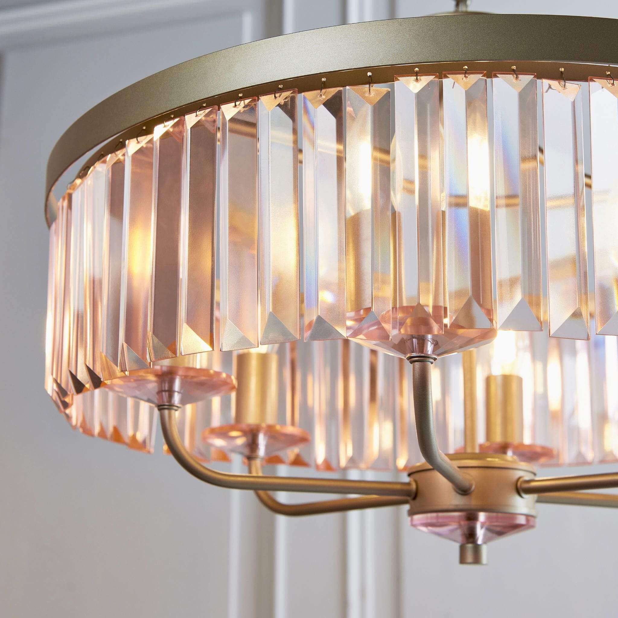 Iara Round Rose Pink Faceted Glass Chandelier - escapologyhome.co.uk