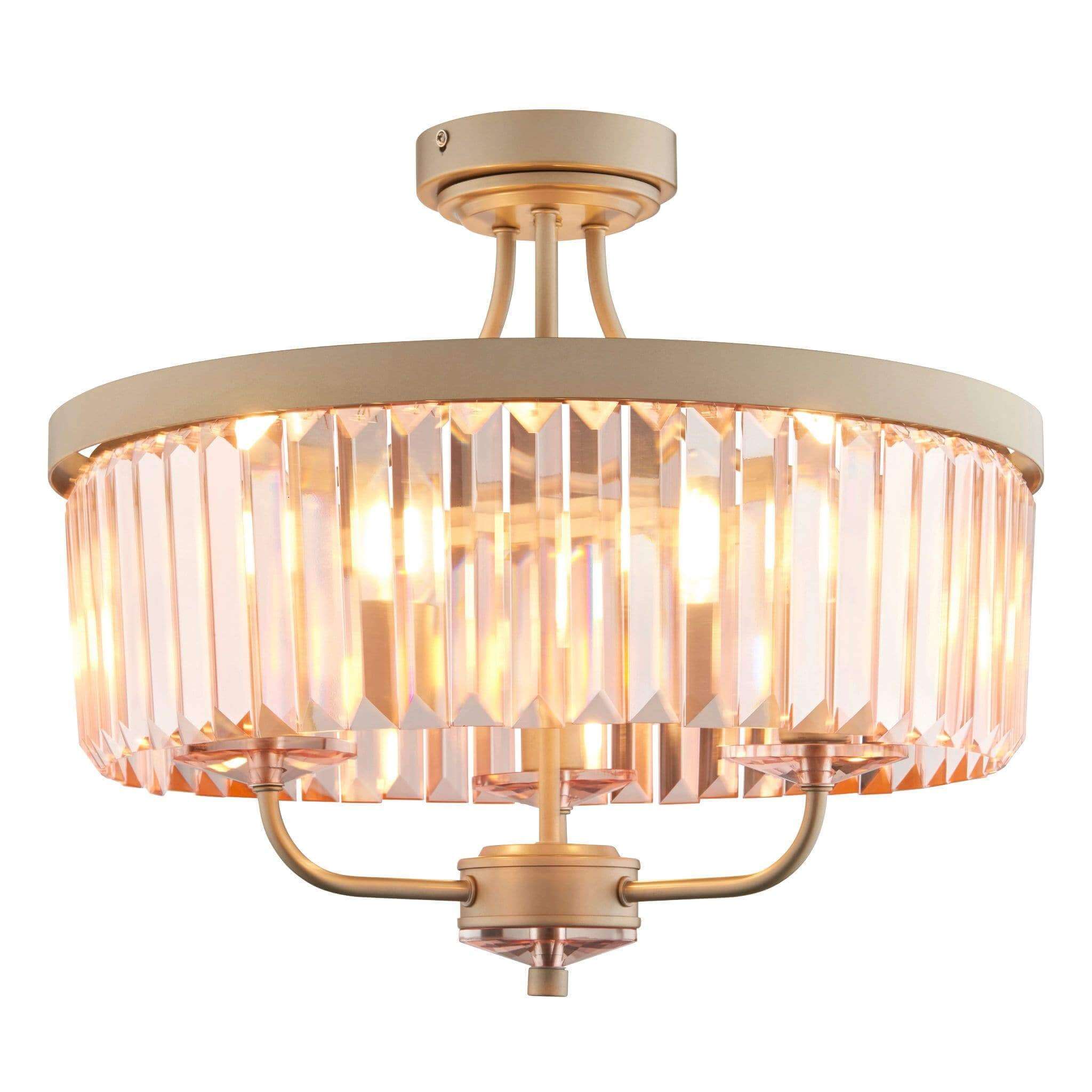Iara Round Rose Pink Faceted Glass Semi-Flush Chandelier - escapologyhome.co.uk