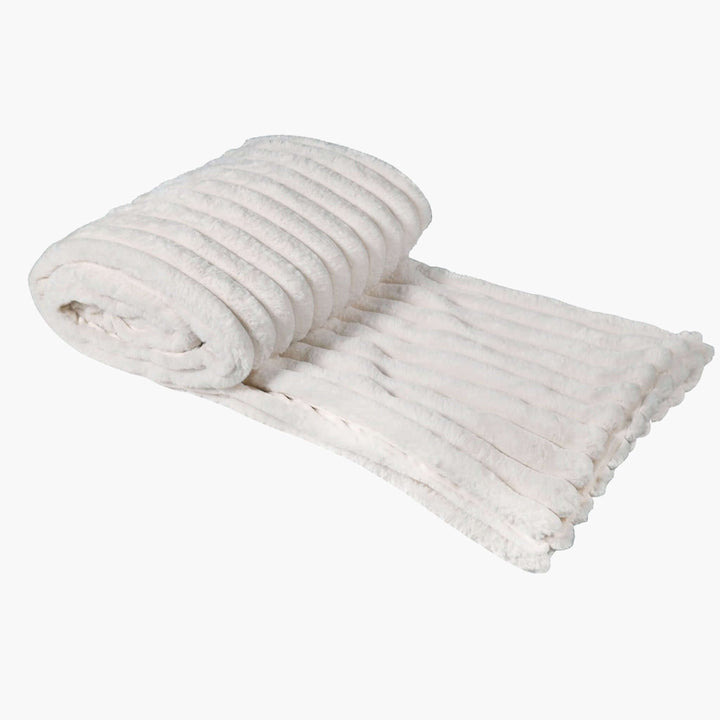 Ribbed Faux Rabbit Fur Cream Throw