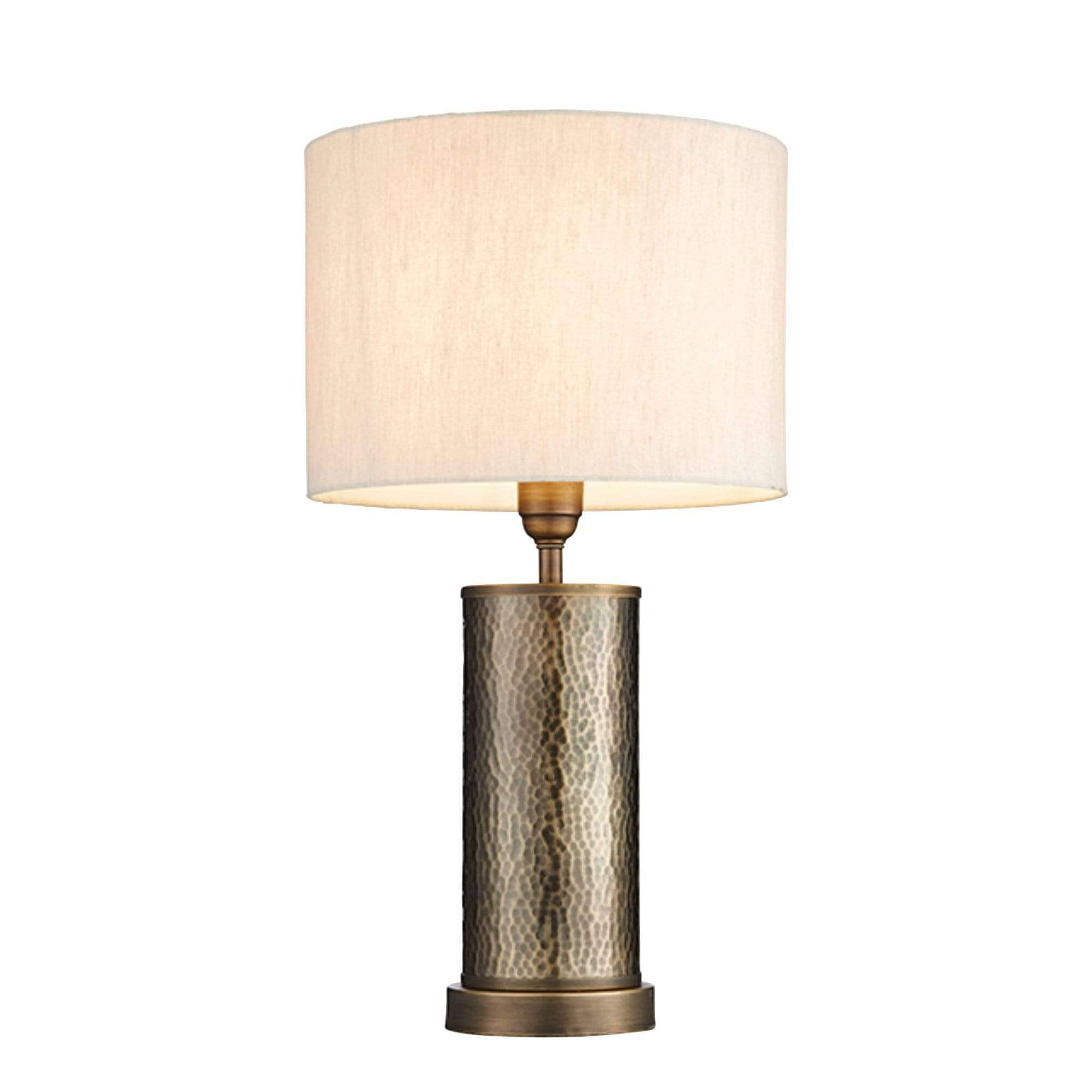 Peened Antique Bronze Column Table Lamp With Shade - escapologyhome.co.uk