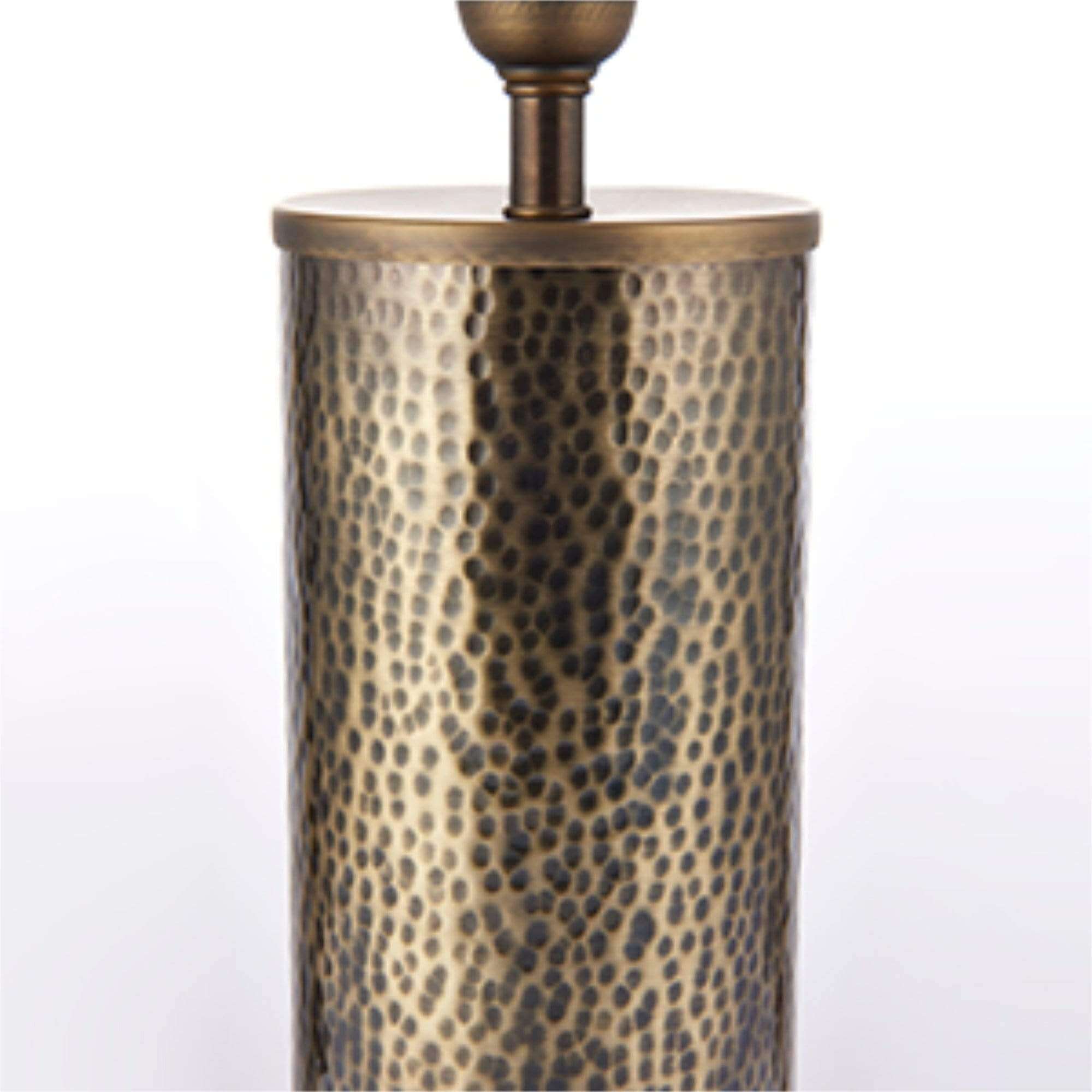Peened Antique Bronze Column Table Lamp With Shade - escapologyhome.co.uk