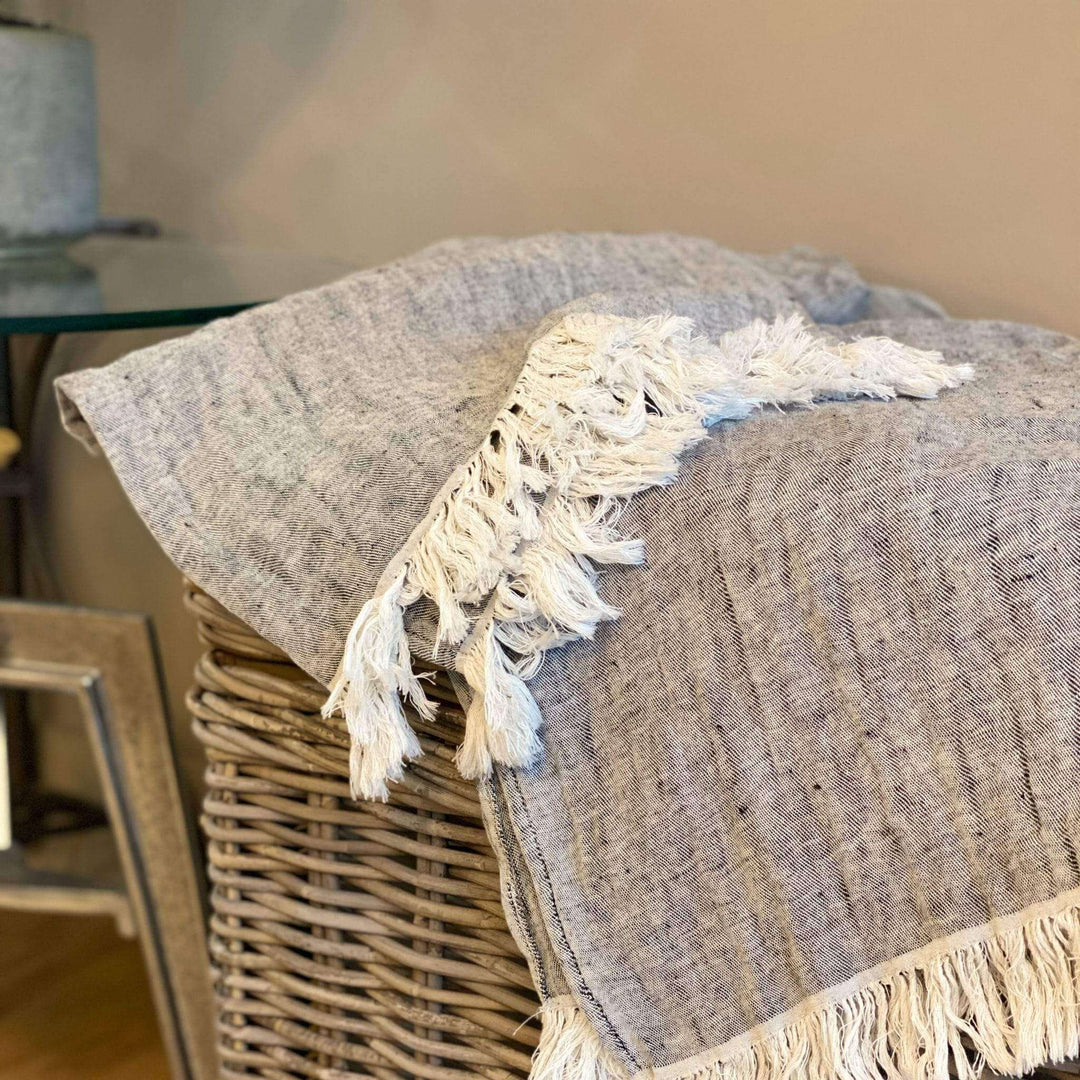 Escapology Natural Linen Bed Throw - Grey - escapologyhome.co.uk